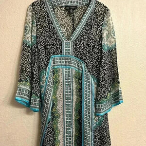 INC International Concepts Women Geometric Pattern Dress 3/4 Sleeves Size 4